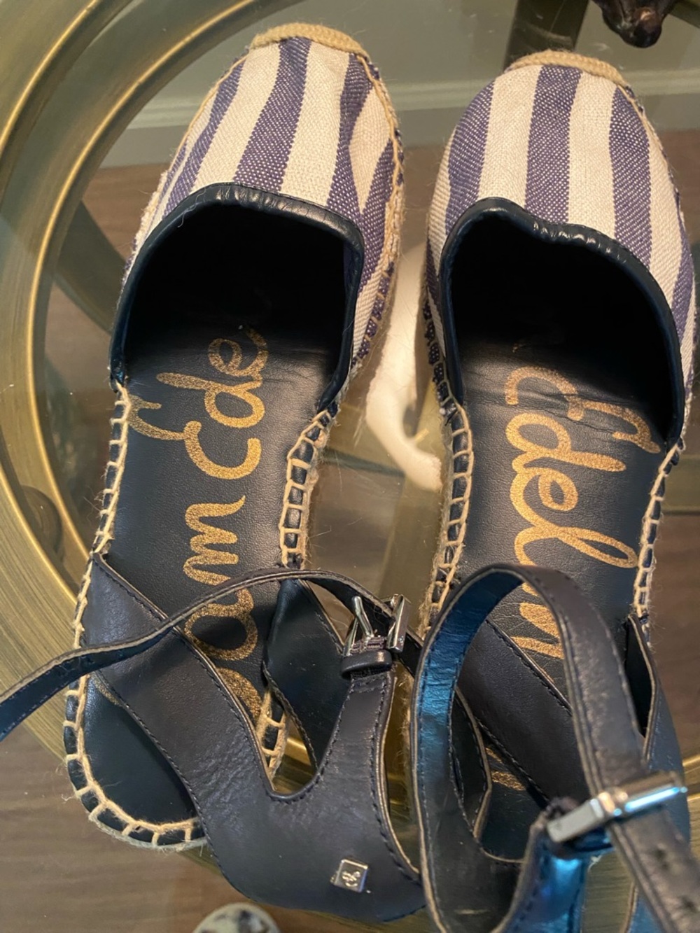 Sam Edelman Navy and White Striped Espadrille Sandals